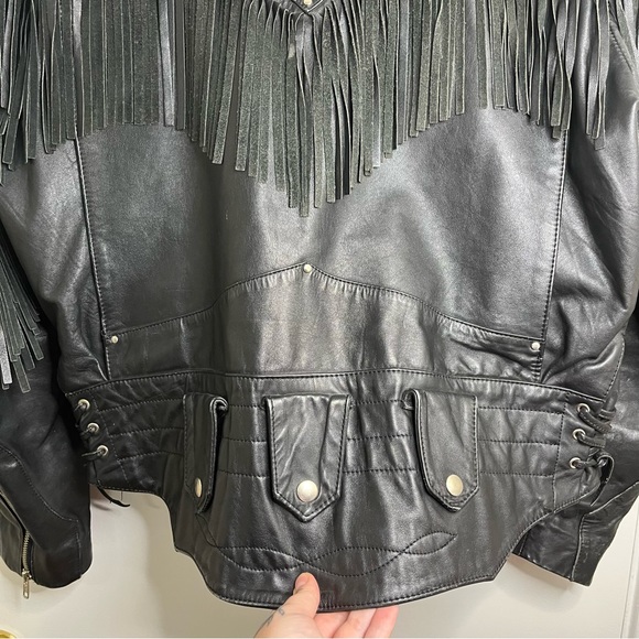 Black Vintage Fringe Leather Jacket - Picture 9 of 13